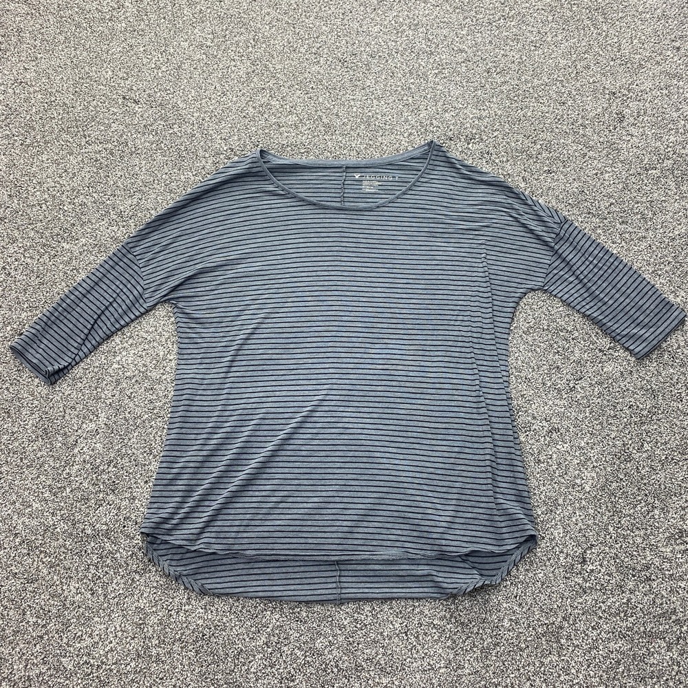 American Eagle Shirt Womens L Blue Black 3/4 Sleeve Casual Preppy Lightweight AE